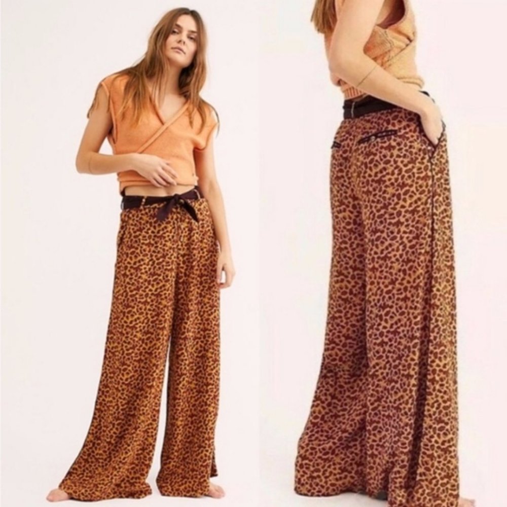 Free People NWT Bennie Animal Print Wide Leg Pants